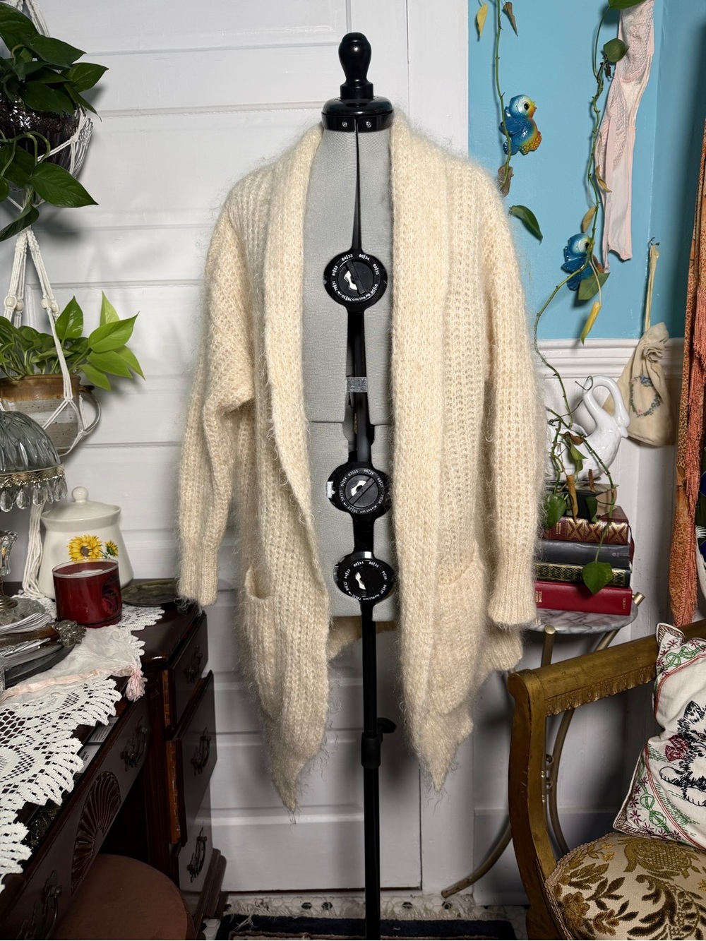 Maje Mohair Open Front Sweater Cardigan - Cream